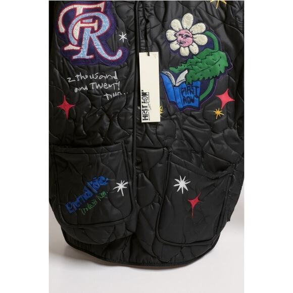 First Row Denim Sunshine Bomber Jacket NWT Black Small Streetwear - Picture 7 of 7